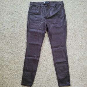 KUT Donna High Rise Ankle Skinny Brown Snakeskin Faux Leather Pants 14